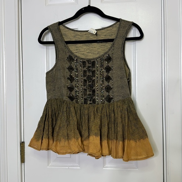 Anthropologie AKEMI + KIM small Sleeveless Patterned Top - Black and Tan - Picture 4 of 9